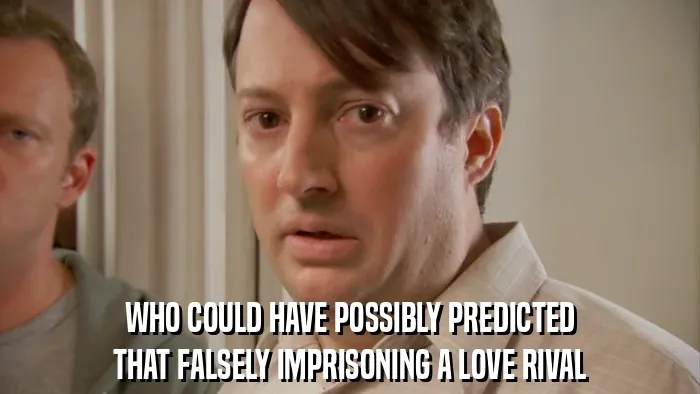 WHO COULD HAVE POSSIBLY PREDICTED
THAT FALSELY IMPRISONING A LOVE RIVAL